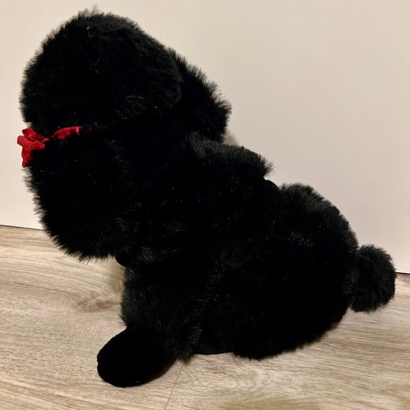 Vintage Black Poodle Stuffed Valentine Puppy Dog Animal Plush with Bow - Picture 3 of 6